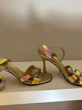 Gold iridescent high heel sandal